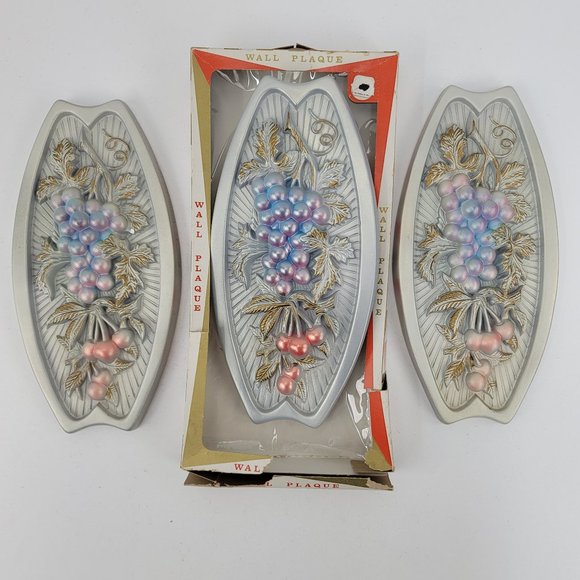 Vintage 1964 Miller Studio Set of 3 Sunburst Fruit Chalkware Wall Plaques 11.5